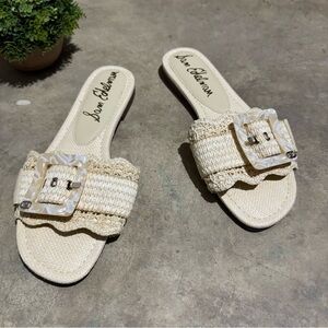 Sam Edwlman Bambi Slide Sandals Cream Woven Old Money Vacation‎ Beach Size 11